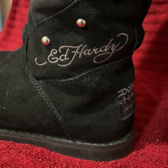 Ed Hardy Skull & “Kills” Heart Faux Fur Suede Tall Boots | Women’s US 6 - Picture 4 of 10